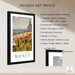 Claude Monet Art Print - Sunny Beach Resort with Flowers Poster featuring a framed art print with vibrant beach scene.