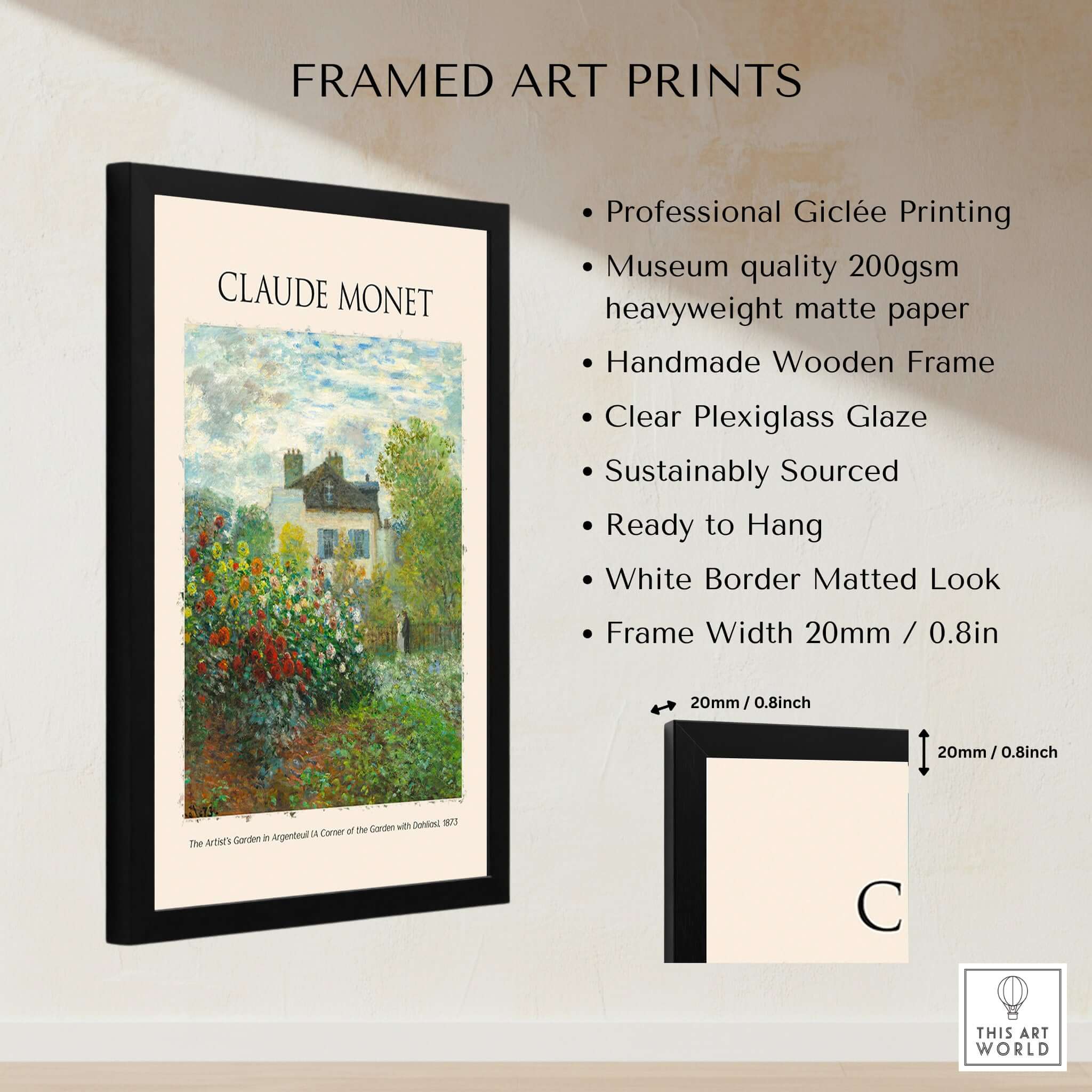 Monet Artists Garden Argenteuil Dahlias Floral Impressionist Poster Art Print framed with professional Giclée printing.