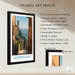 Montepulciano Italy Poster | Tuscany Landscape Vineyard Canvas Print showcasing framed art with details.