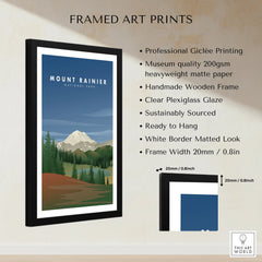 Framed Mount Rainier National Park print with wooden frame and matted border, wall art decor
