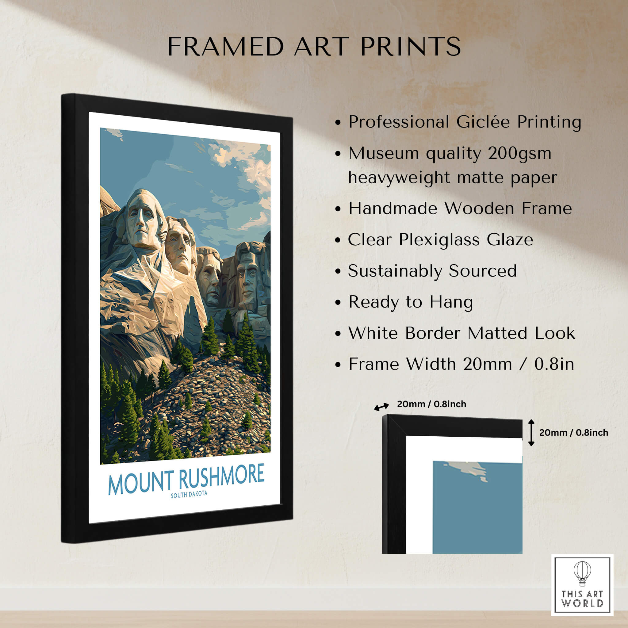 Mount Rushmore Poster | Black Hills National Memorial Canvas Print framed art print showcasing professional Giclée printing.