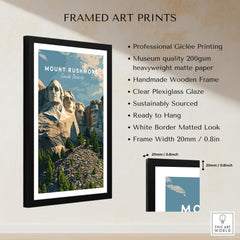 Mount Rushmore Wall Art Print | American Landmark Travel Poster framed in a stylish wooden frame with plexiglass.