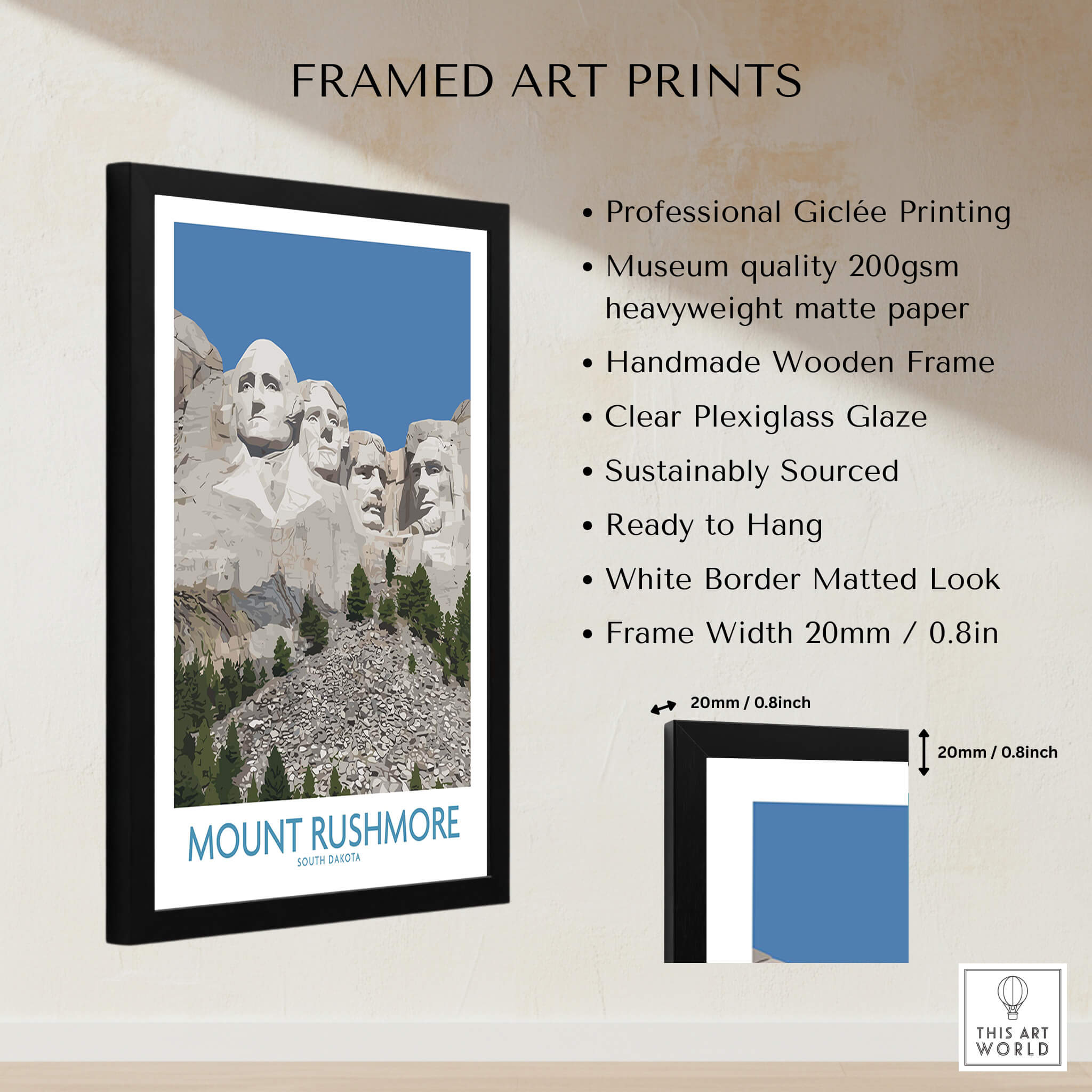 Mount Rushmore Poster | Black Hills National Memorial Canvas Print South Dakota framed art print with giclée quality and clear glaze.