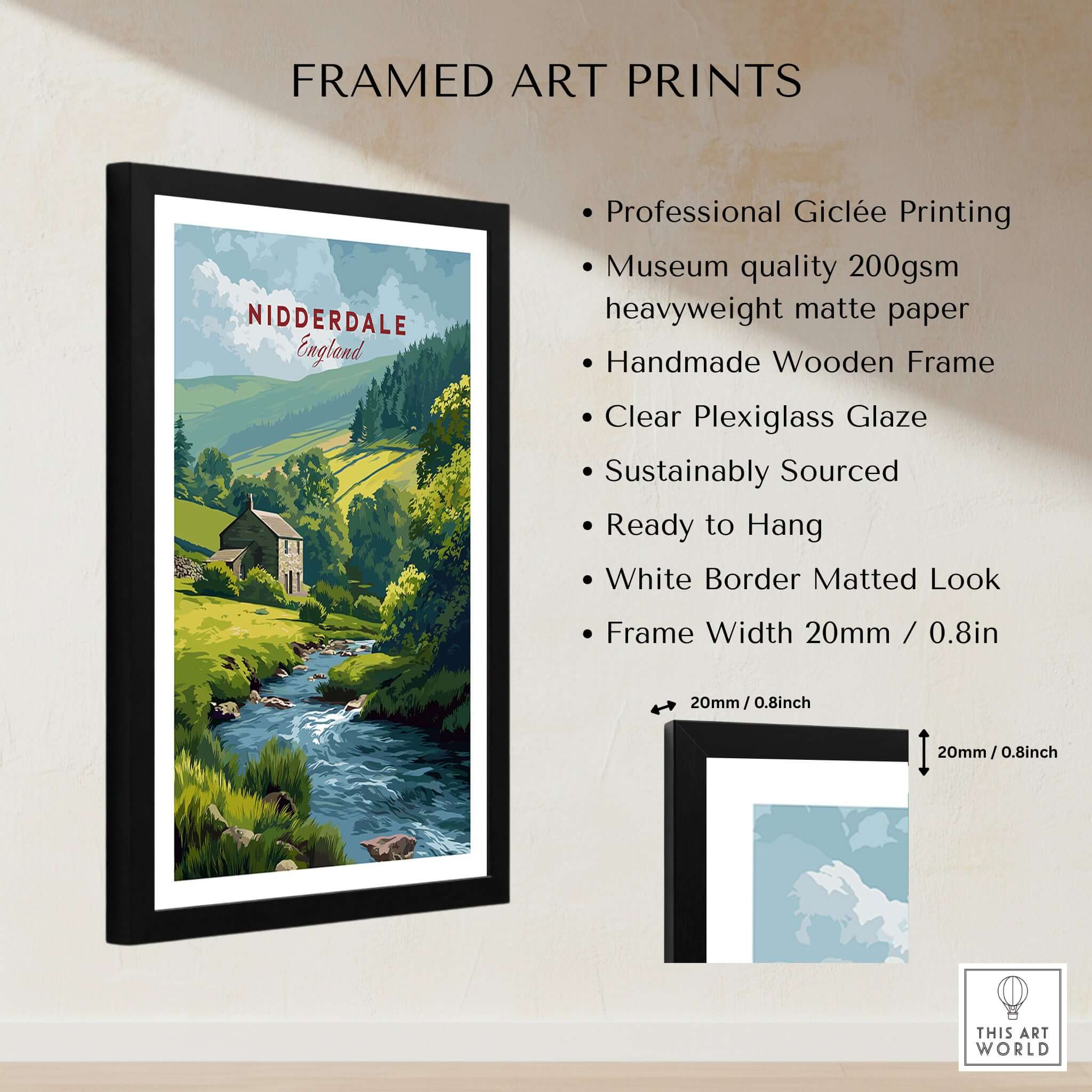 Nidderdale Stone Farmhouse and Stream Canvas Print | English Country Wall Decor framed art print with Giclée quality.