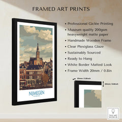 Nijmegen Netherlands framed city wall art print with black wooden frame and product details