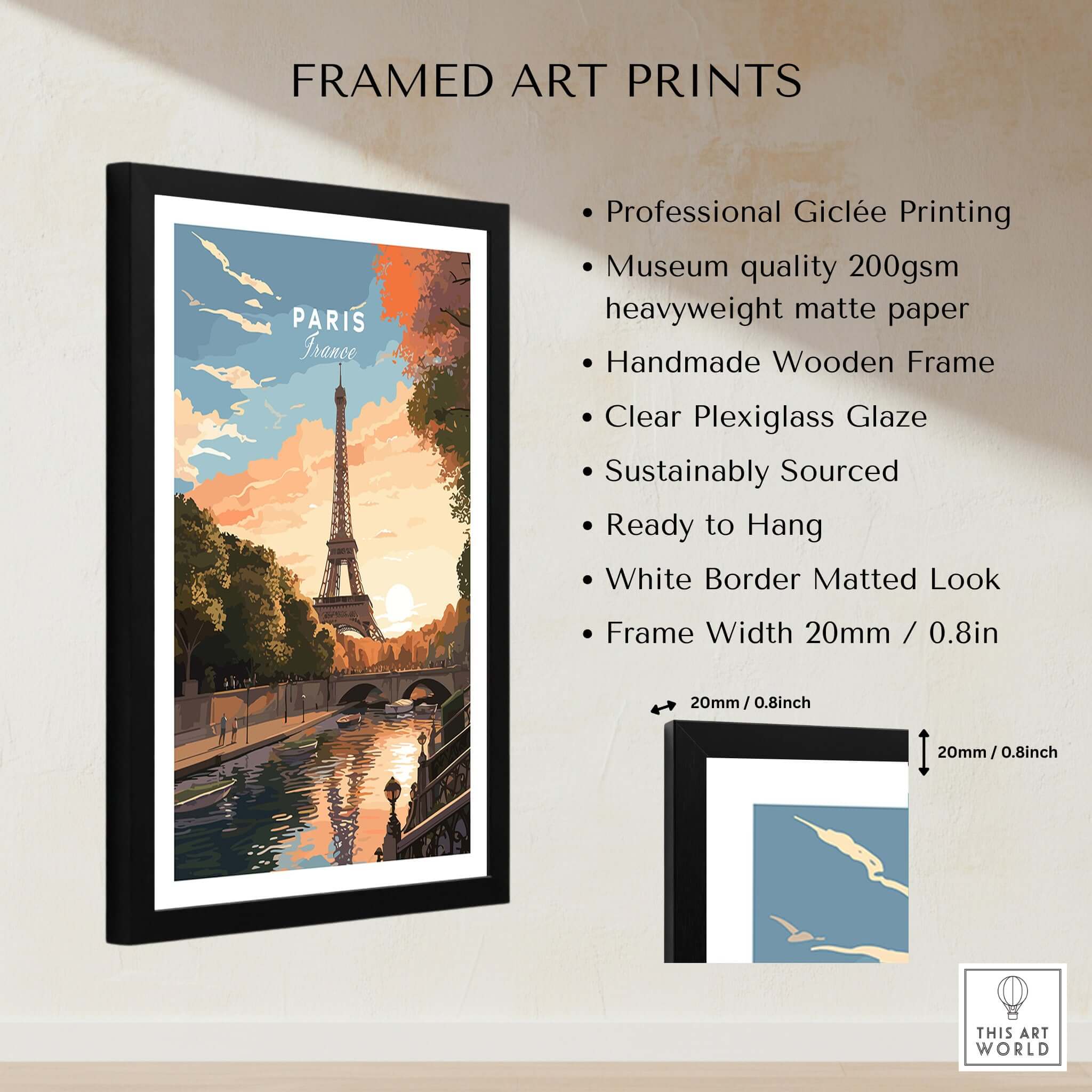 Paris Print featuring the Eiffel Tower in a framed art print with professional Giclée printing.