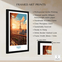 Paris Wall Art | Modern Style framed print featuring the Eiffel Tower at sunset with a sleek black wooden frame.