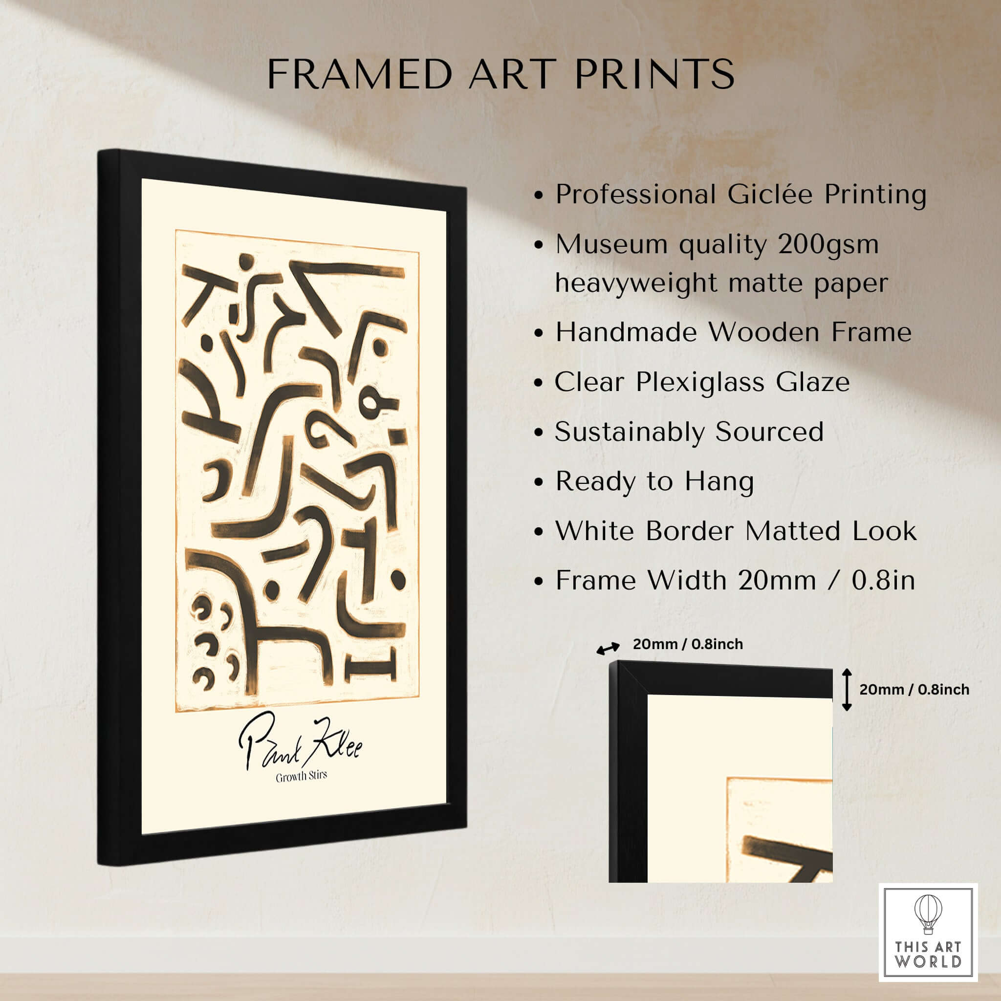 Paul Klee Growth Stirs Abstract Art Print Modern Poster Wall Decor, framed art print details and specifications.