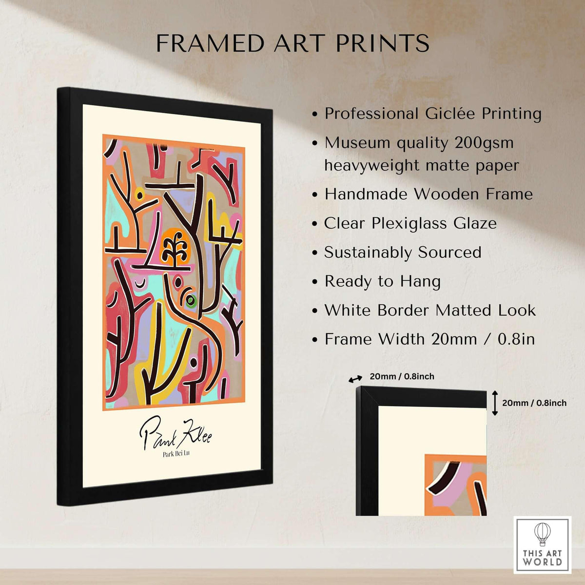 Paul Klee Park Bei Lu Colorful Abstract Landscape Poster Art Print framed with professional giclée printing and plexiglass.