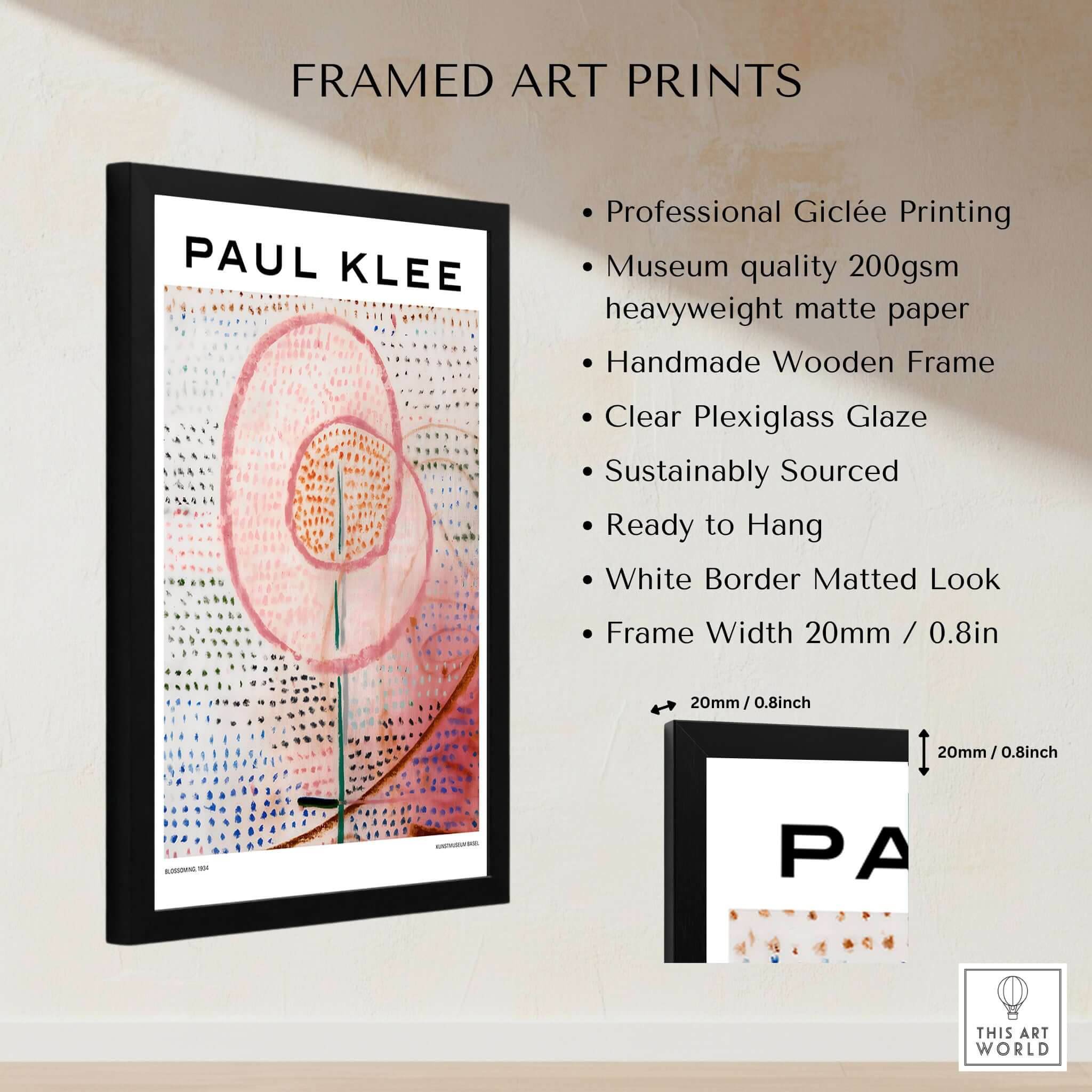 Paul Klee Blossoming Abstract Floral Modern Poster Art Print Decor featuring framed print details and vibrant design.