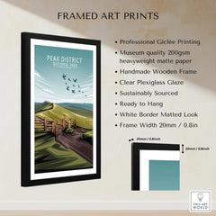 Framed Peak District National Park art print with wooden frame and matted white border