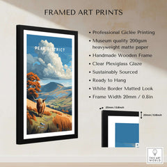 Peak District Scenic View Canvas Print | Derbyshire Home Wall Art displayed in a sleek black frame with clear plexiglass.