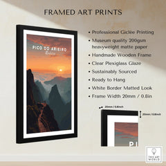 Framed Pico do Arieiro Madeira travel art print with mountain sunset and quality details