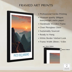 Framed travel art print of Pico do Arieiro Madeira at sunset, gallery wall decor details