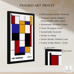 Piet Mondrian Composition A Geometric Abstract Art Print De Stijl Poster Wall Decor with frame details.