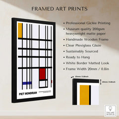 Piet Mondrian Composition Yellow Blue Red 1937 Abstract Grid Art Print Poster Lines with frame details and specifications.