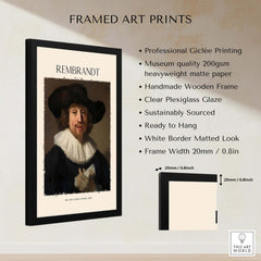 Rembrandt Man with Sheet Music 1633 Portrait Art Print Dutch Master Poster framed art print with wooden frame.
