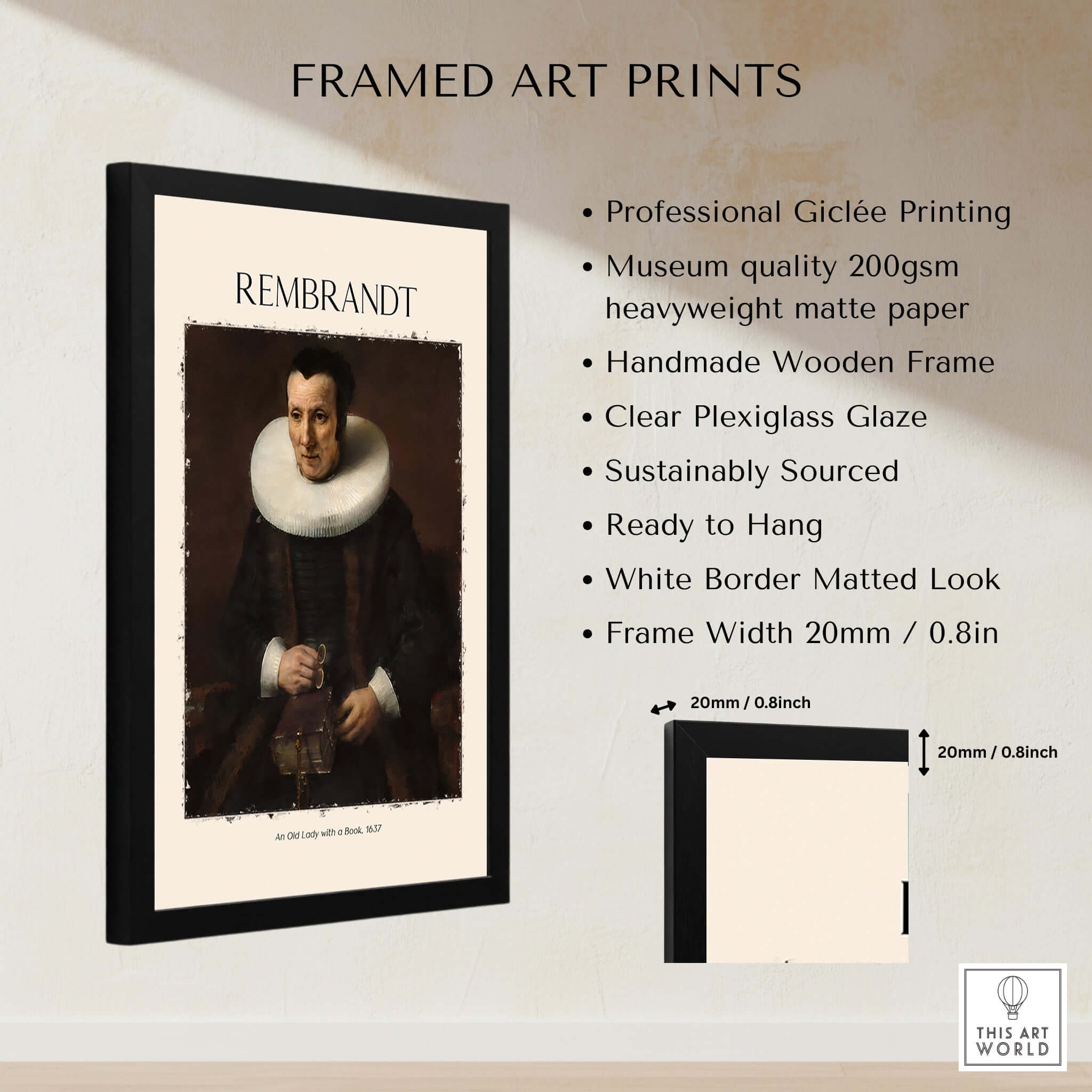 Rembrandt Old Lady with Book 1637 Portrait Print Dutch Golden Age Poster Art framed art print showcasing quality and design.