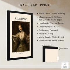 Rembrandt Lucretia 1664 Painting Art Print Baroque Historical Poster Wall Decor framed with professional giclée printing.