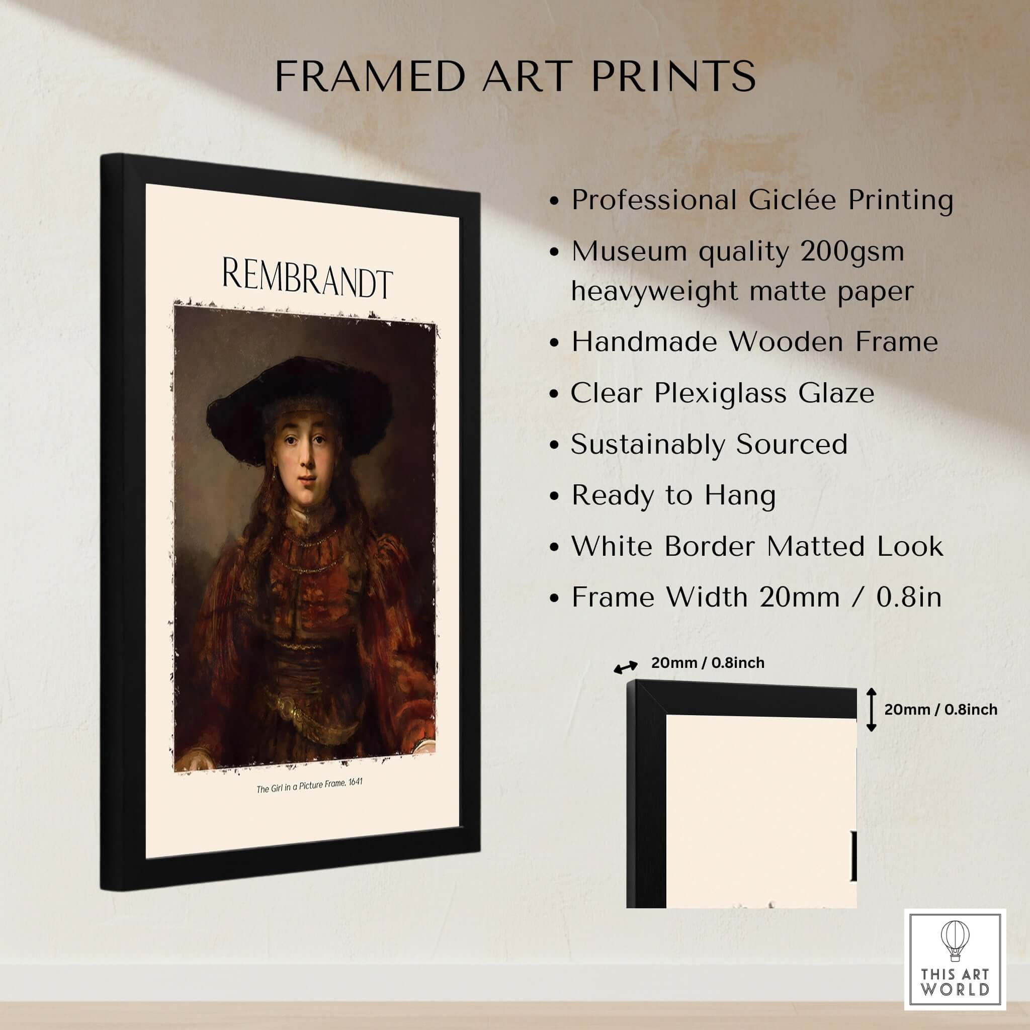 Rembrandt Girl Picture Frame 1641 Portrait Art Print Dutch Golden Age Poster Decor displayed in a stylish frame.