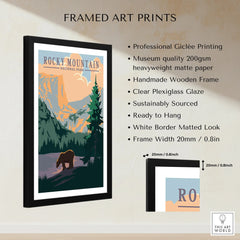 Rocky Mountain National Park framed art print with bear, trees, and mountain landscape