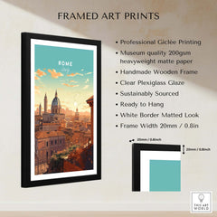 Rome Print framed art print featuring a cityscape of Rome, ready to hang with a handmade wooden frame.