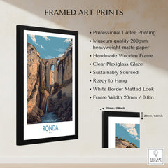 Ronda Spain Poster | Dramatic Andalusian Mountain Bridge Canvas Print framed art print showcasing Puente Nuevo bridge.