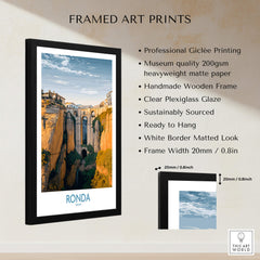 Ronda Spain Poster | Iconic Stone Bridge & Valley View Canvas Print framed art print with detailed specifications.