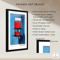 Rothko Inspired Abstract Red Blocks Art Print | Blue Background Wall Decor showcasing framed features and details.