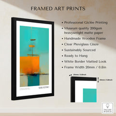Rothko Inspired Abstract Turquoise Orange Art Print | Minimalist Wall Decor showcased in a stylish frame with professional giclée printing.