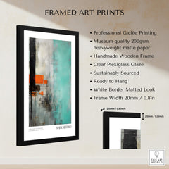 Rothko Inspired Abstract Mint and Orange Art Print | Expressionist Style Wall Decor in a framed display.