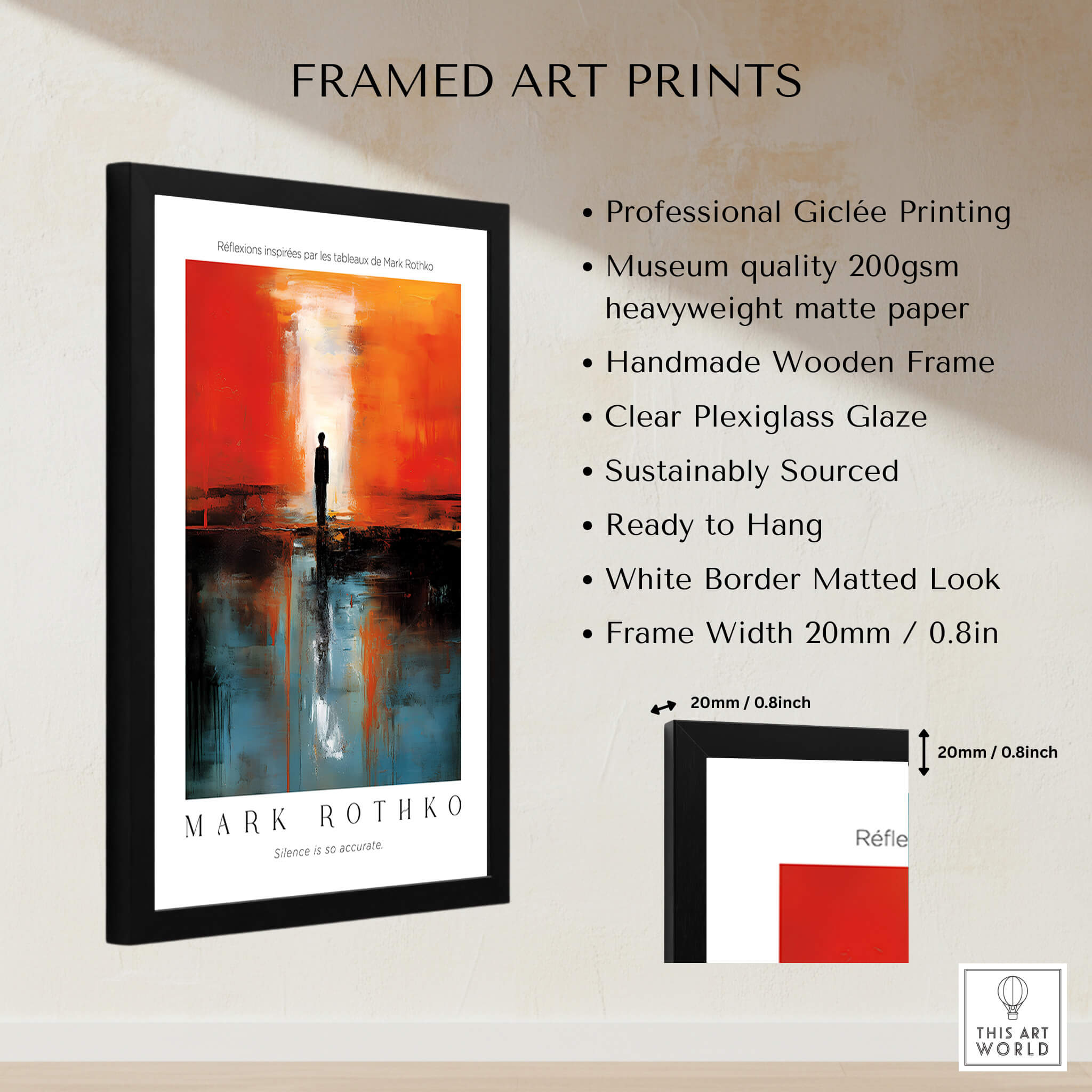 Rothko Style Minimalist Landscape Abstraction Print | Modern Wall Decor framed art with handmade wooden frame and giclée printing.
