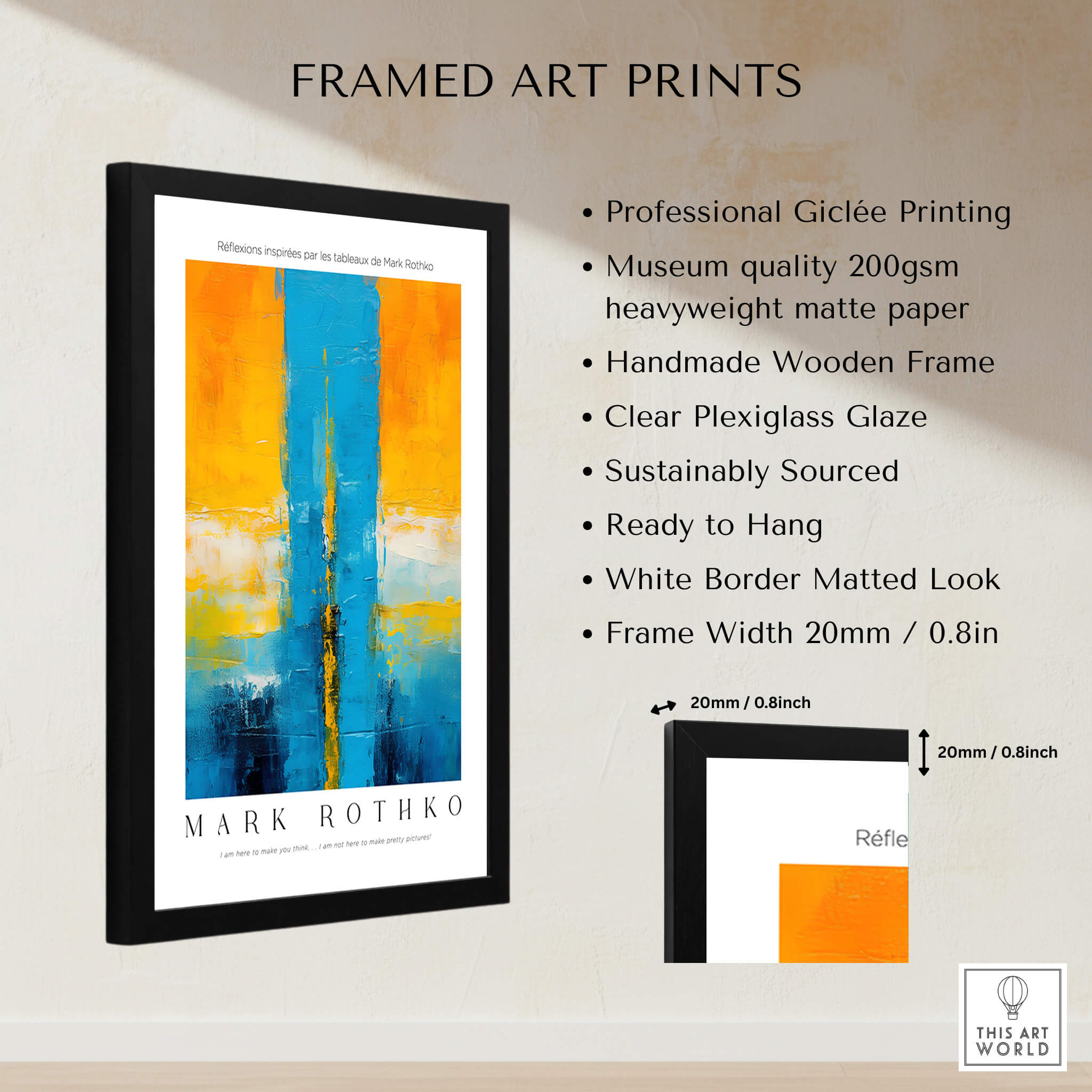 Rothko Style Color Block Abstraction Print | Modern Geometric Wall Art framed with professional giclée printing details.