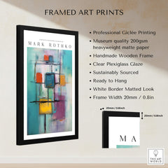 Rothko Style Floating Blocks Painting Print | Modern Abstract Canvas Wall Decor framed art print details with wooden frame and plexiglass.