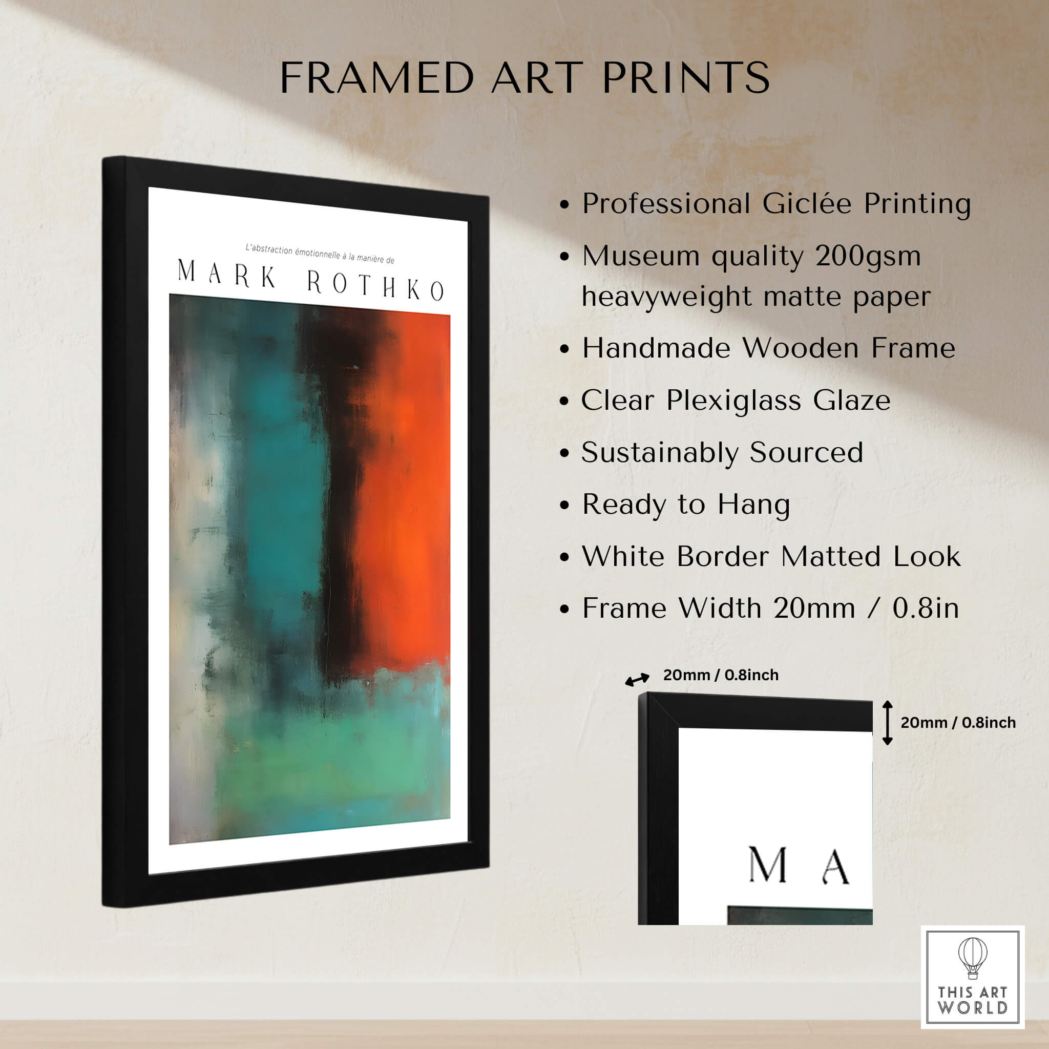 Mark Rothko Style Modern Canvas Abstraction Painting | Contemporary Wall Art framed print showcasing giclée quality and wooden frame.