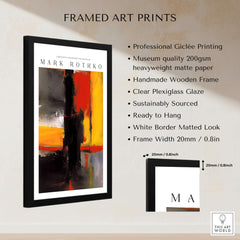 Mark Rothko Style Bold Black and Yellow Abstract Canvas Art Print displayed in a handmade wooden frame with plexiglass.