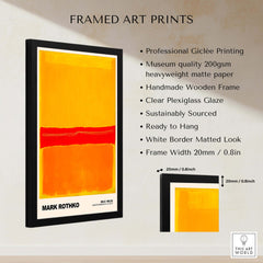Mark Rothko No 5 No 22 Abstract Expressionist Print Red Orange Yellow Poster Wall Art with black frame details.