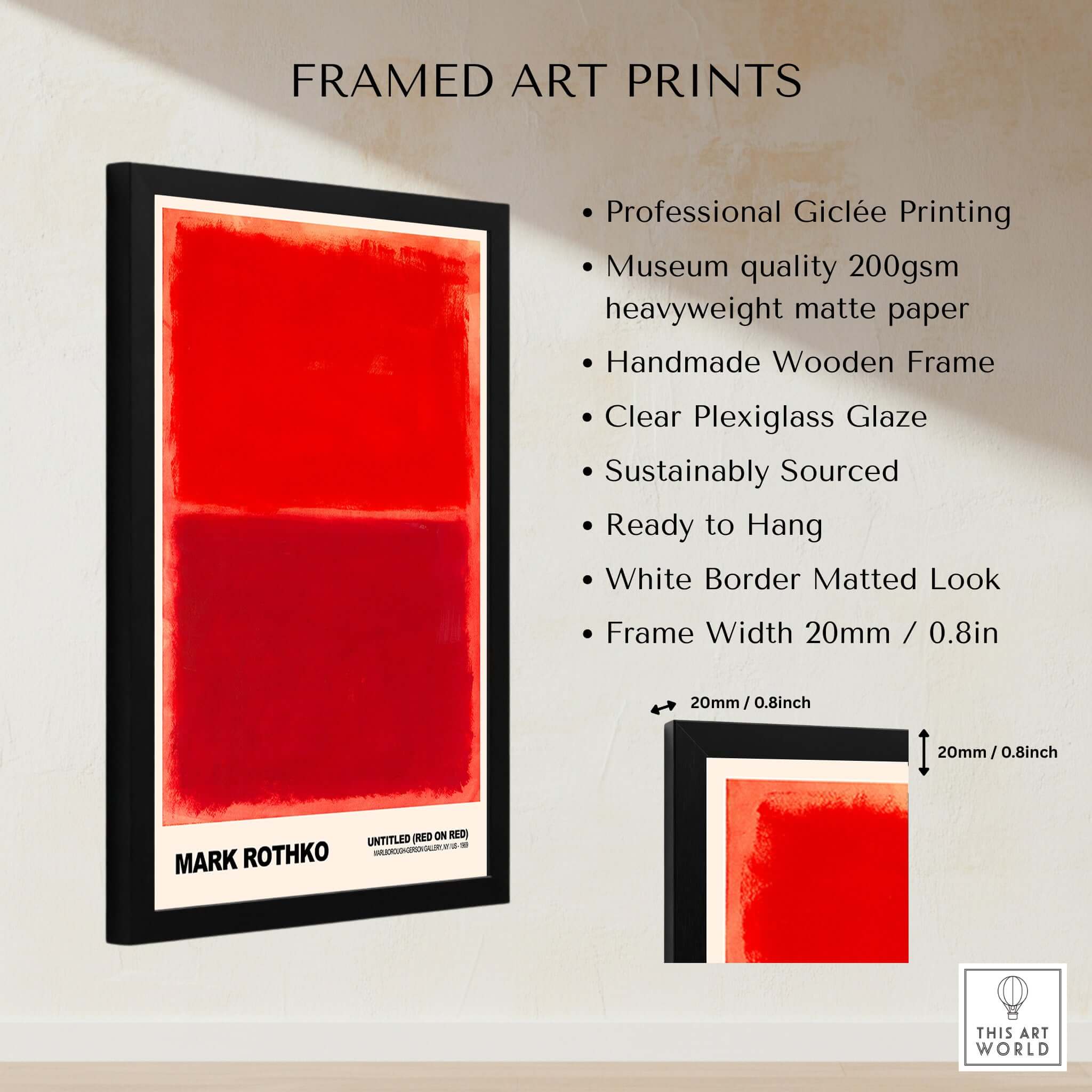 Mark Rothko Untitled Red on Red 1969 Abstract Art Print Color Field Painting Poster framed with professional giclée printing.