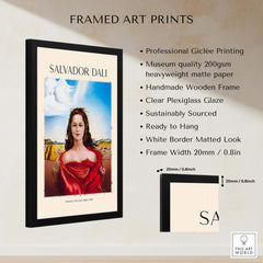 Salvador Dali Portrait Mrs Mary Sigall 1948 Surrealist Woman Art Print Poster framed with black wooden frame and plexiglass.