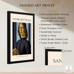 Botticelli Portrait of a Young Man Roundel 1480 Art Print Renaissance Florentine Poster framed with quality materials.
