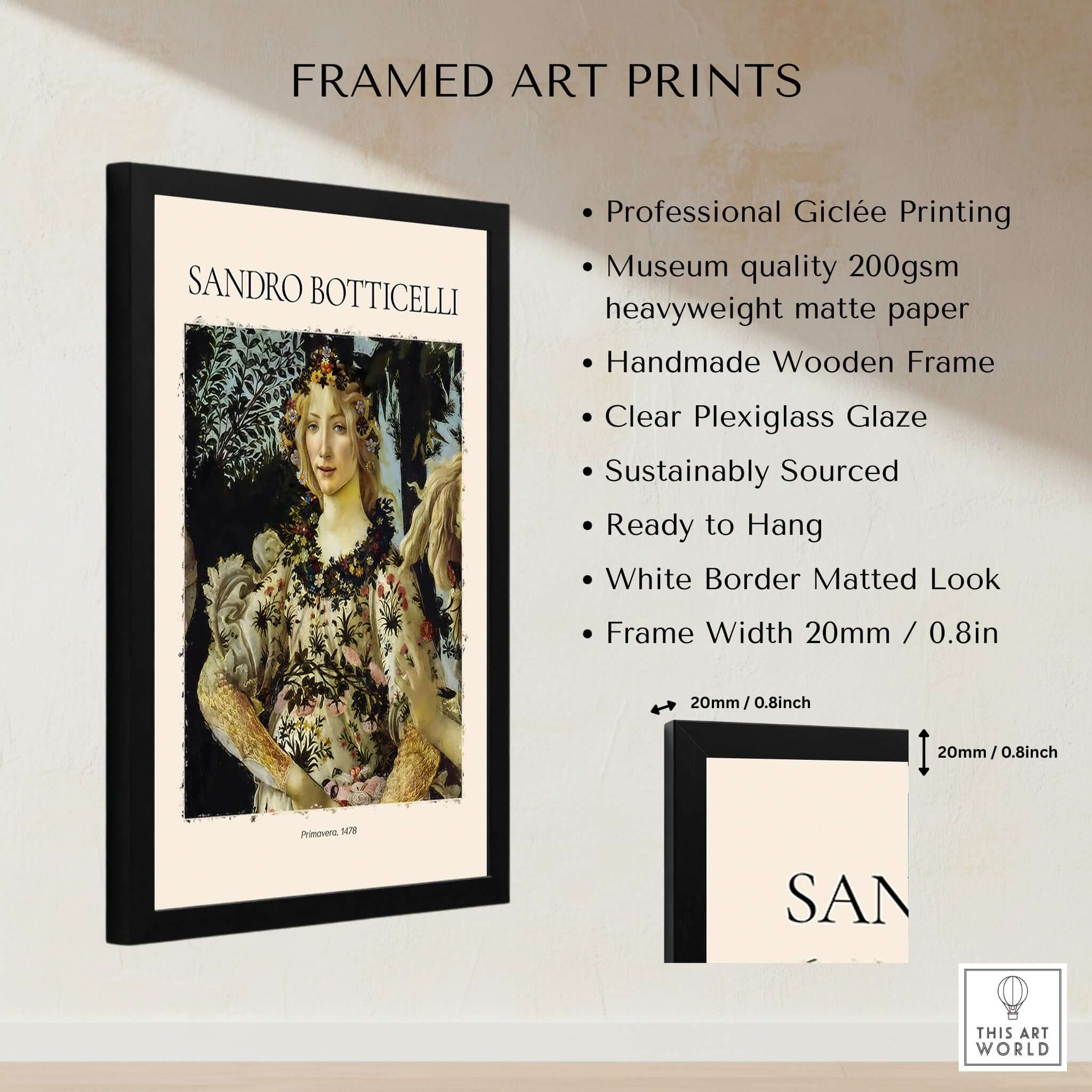 Botticelli Primavera Detail Flora Art Print Renaissance Allegory Spring Poster framed art print with Giclée quality.