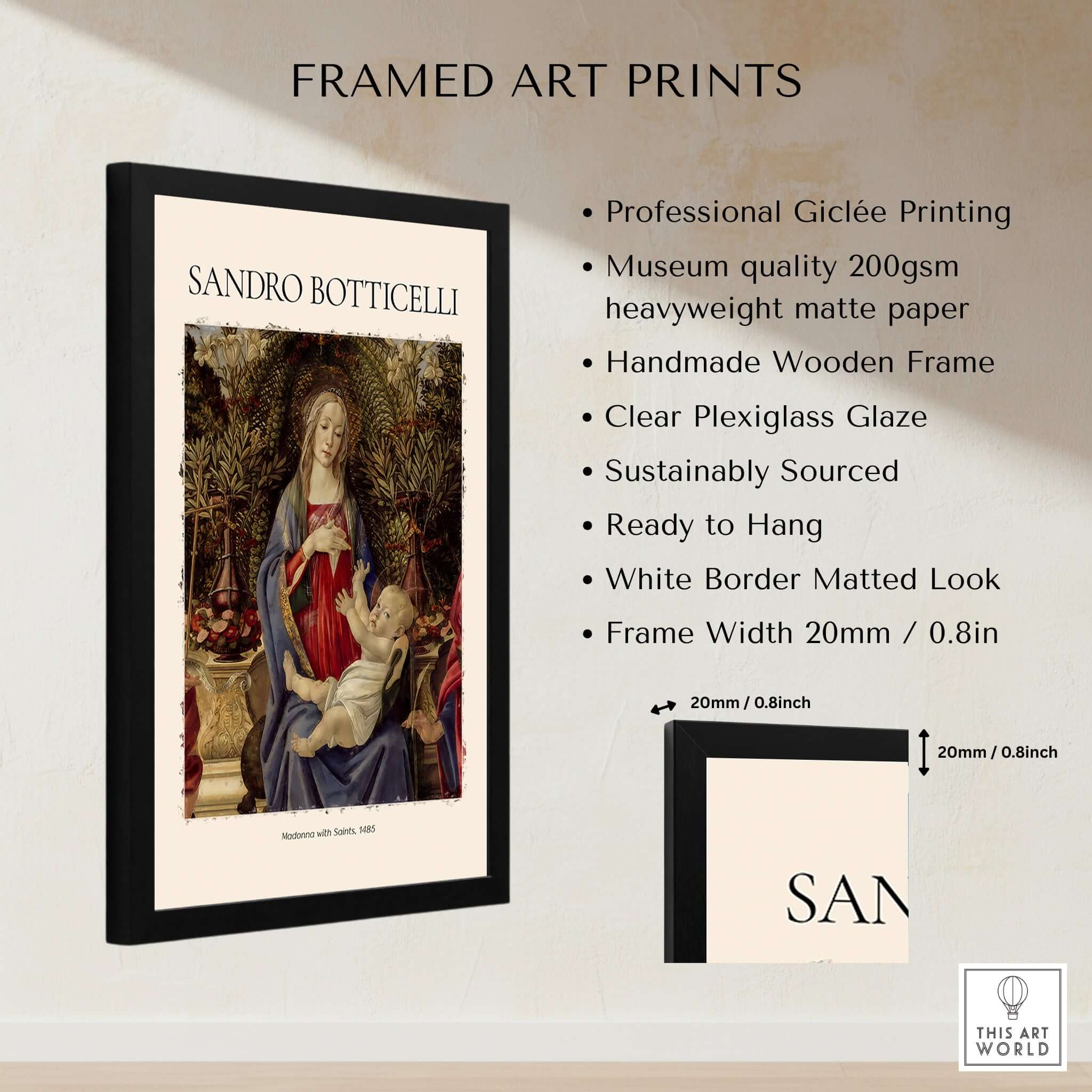 Botticelli Madonna with Saints Bardi Altarpiece Art Print Renaissance Religious Poster framed print with detailed description.
