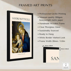 Botticelli Madonna of the Book Art Print Virgin Mary Child Religious Poster Wall Art framed, showcasing professional giclée printing.