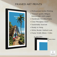 Framed Santana Madeira travel poster print with black wooden frame and white border, wall art decor