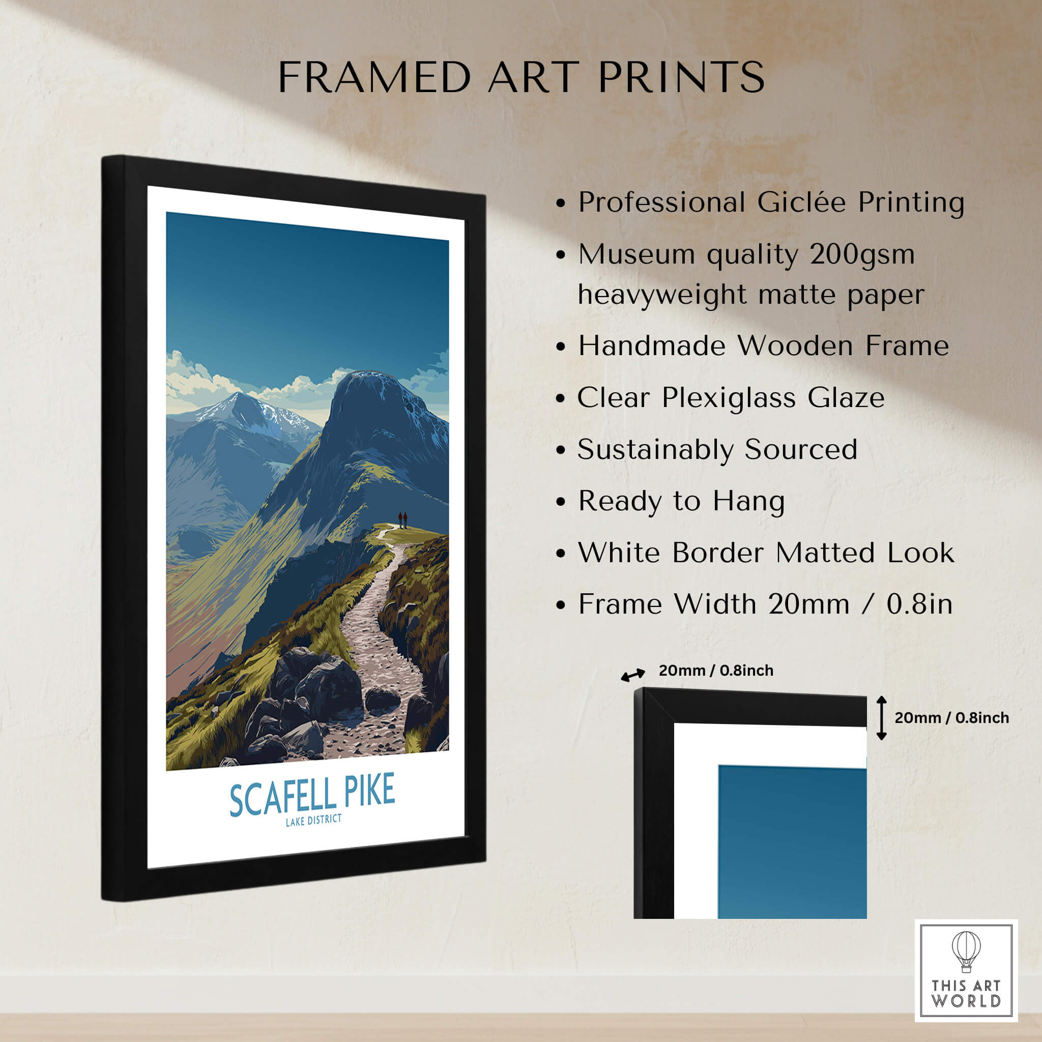 Scafell Pike Lake District Poster | Hiking Trail Landscape Canvas Print framed art print showcasing rugged landscapes.
