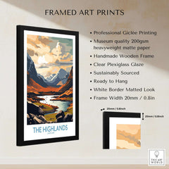 The Highlands Wall Art | Modern Style framed giclee print with vibrant colors and mountain landscape, ready to hang.