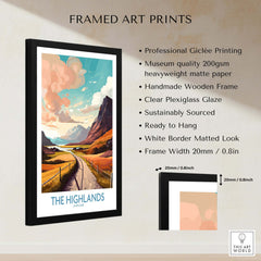 Framed wall art print titled 'The Highlands Scotland Wall Art' showcasing vibrant Highland scenery.
