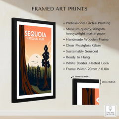 Framed Sequoia National Park art print with wooden frame and matte paper, ready to hang.