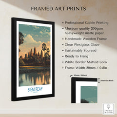 Siem Reap Canvas Print | Cambodia Khmer Poster framed in a stylish black wooden frame, showcasing Cambodia's rich heritage.