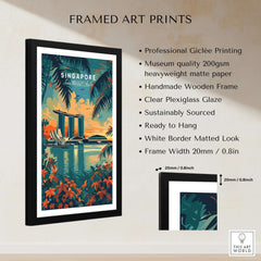Singapore Wall Art Print - Southeast Asia Travel Poster framed with a black wooden frame and vibrant colors.